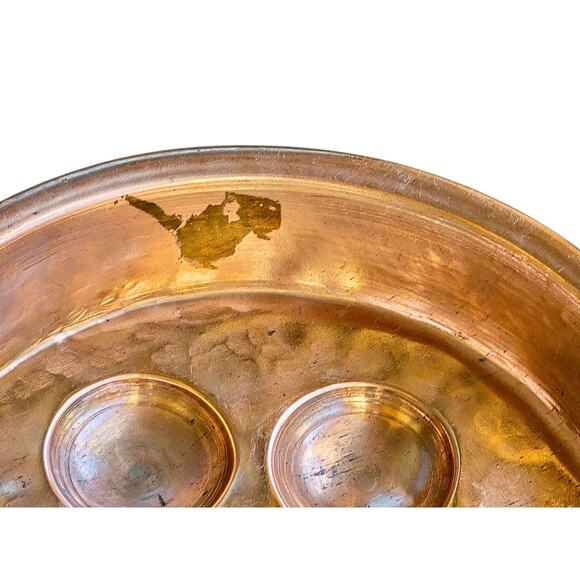 Solid Copper French Escargot Pan Egg Poacher Decorative Brass Handle Mid Century - Picture 9 of 13